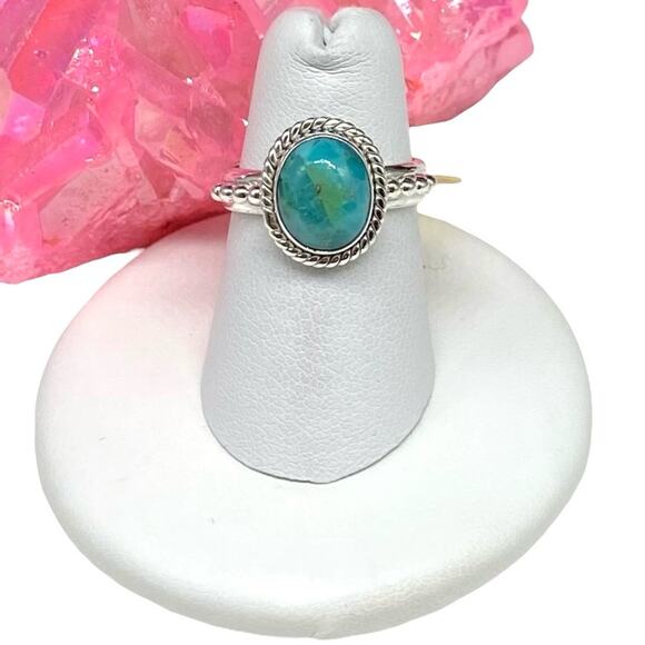 Kingman Turquoise Ring Size 6 Solid 925 Sterling Silver Boho Western Oval Stone